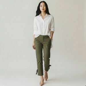 Banana Republic Avery Pant  Straight Leg Ankle Tie Cropped Chino Green 0 Short